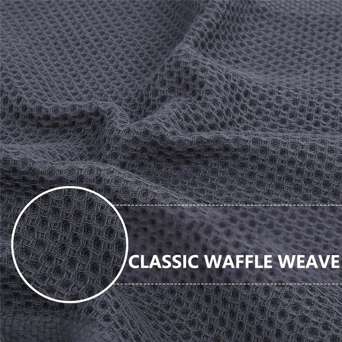 6Pcs 34x34cm Cotton Waffle Weave Kitchen Dish Towels Quick Cleaning Fast Absorbing Rag with Hanging Loop - Dark Grey - 4