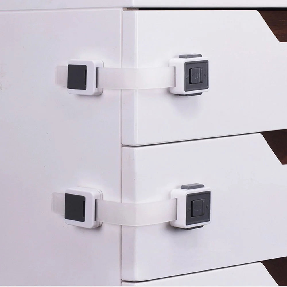 Child Safety Adjustable Drawer Latches Cabinet Locks Furniture Childproofing Lock - Grey - 2