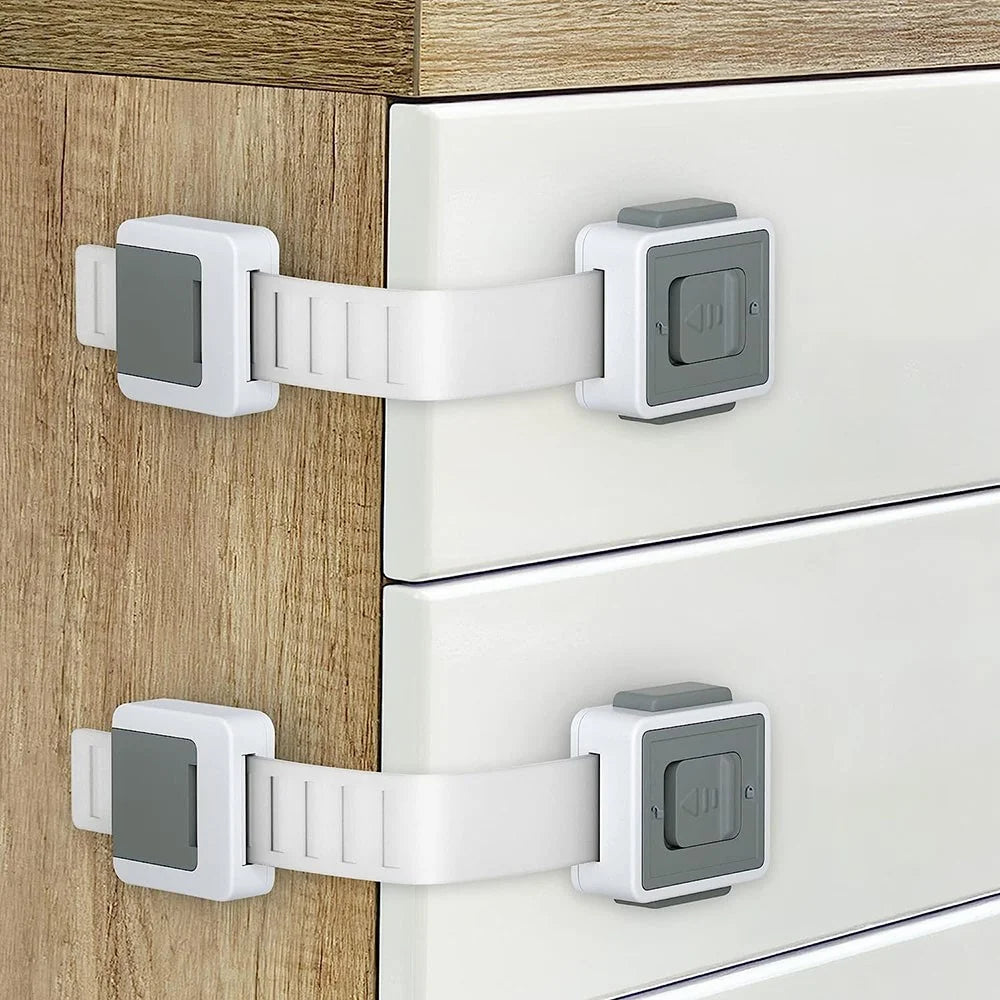 Child Safety Adjustable Drawer Latches Cabinet Locks Furniture Childproofing Lock - Grey - 5