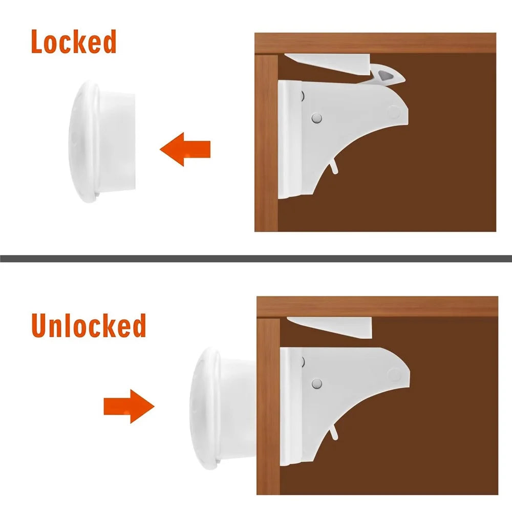 10Pcs Child Safety Magnetic Cabinet Locks No Drill Hidden Baby Proofing Drawer Locks with 2 Round Keys - 2