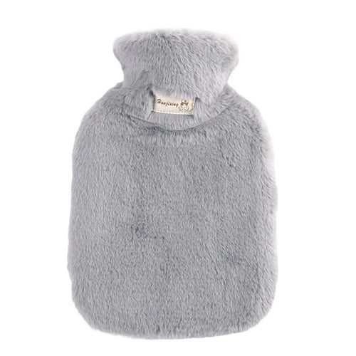 2000ML Refillable Hot Water Bag Winter Thicken Fluffy Hand Feet Warmer Water Bottle - Light Grey - 1