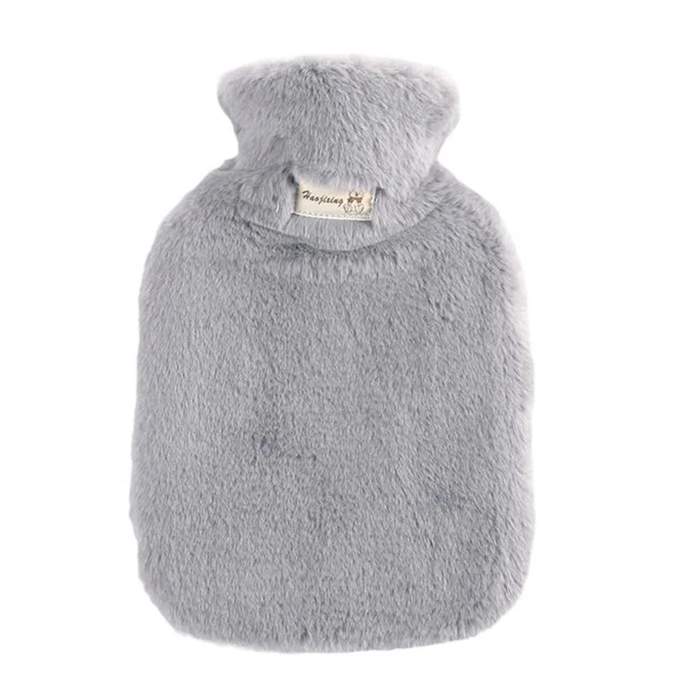 2000ML Refillable Hot Water Bag Winter Thicken Fluffy Hand Feet Warmer Water Bottle - Light Grey - 1