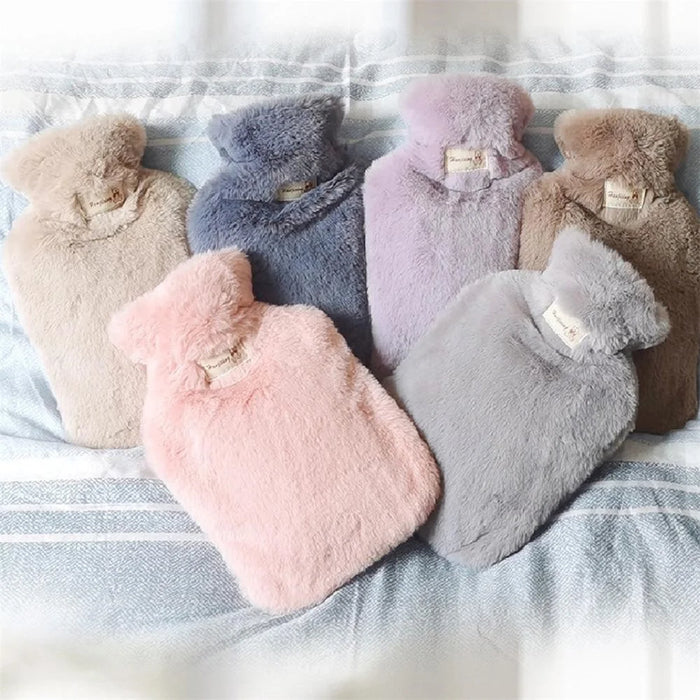 2000ML Refillable Hot Water Bag Winter Thicken Fluffy Hand Feet Warmer Water Bottle - Light Grey - 6