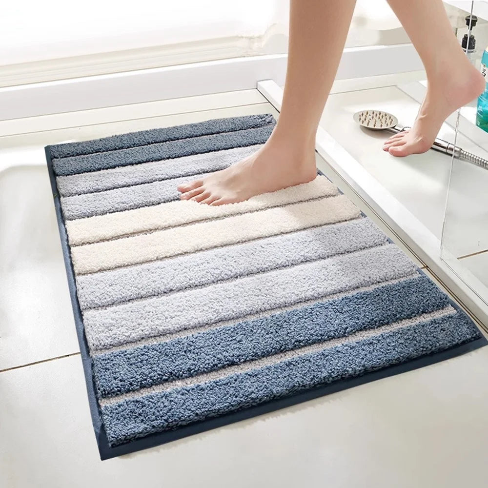 50 x 80cm Gradient Striped Water Absorbent Doormat Flocked Fiber Non Slip Bathroom Rug - Grey - 4