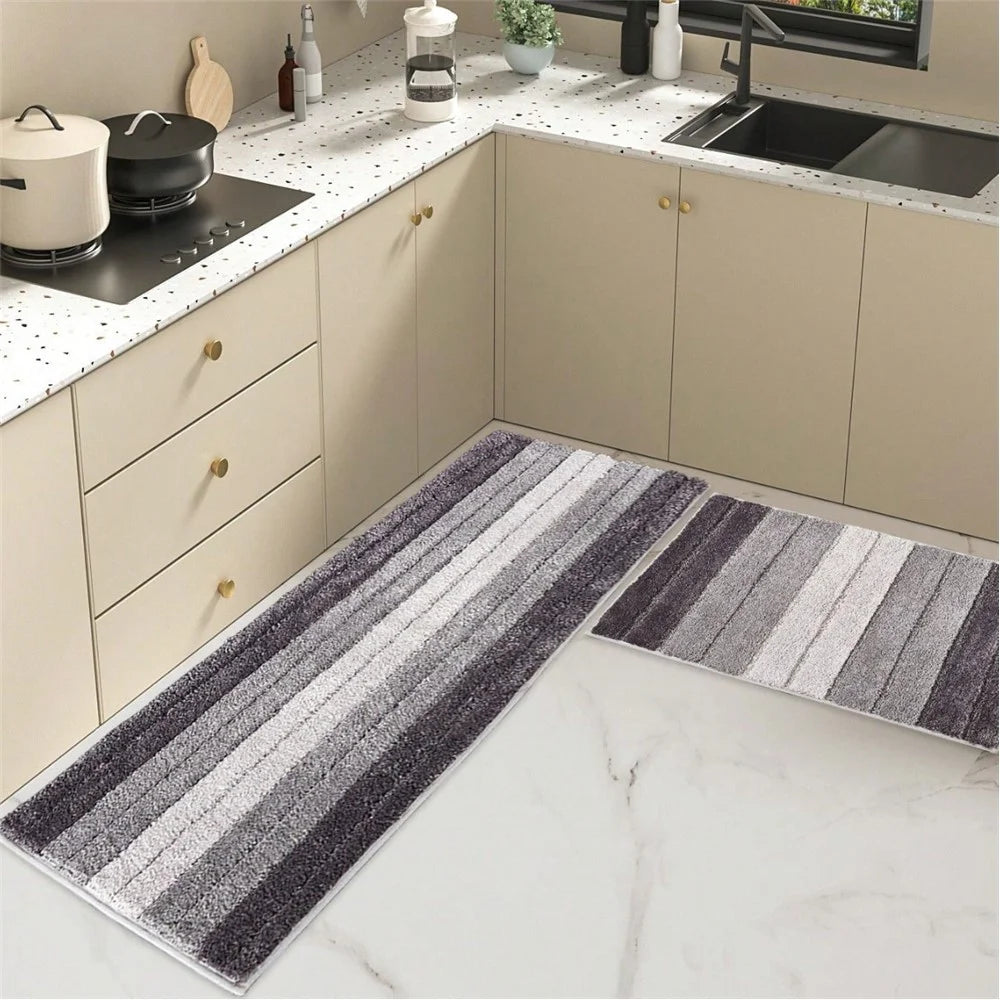 50 x 80cm Gradient Striped Water Absorbent Doormat Flocked Fiber Non Slip Bathroom Rug - Grey - 5
