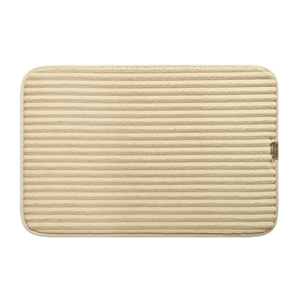 40 x 60cm Striped Solid Color Bathroom Absorbent Mat Non Slip Flannel Doormat for Entrance - Beige - 1