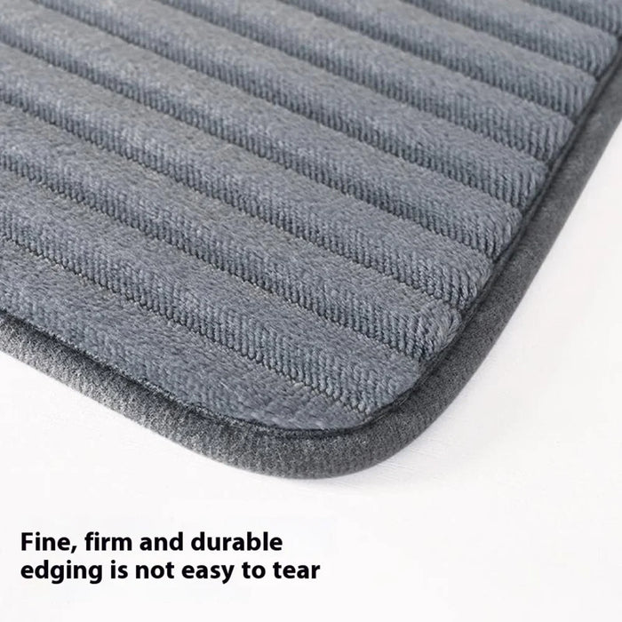 40 x 60cm Striped Solid Color Bathroom Absorbent Mat Non Slip Flannel Doormat for Entrance - Beige - 4