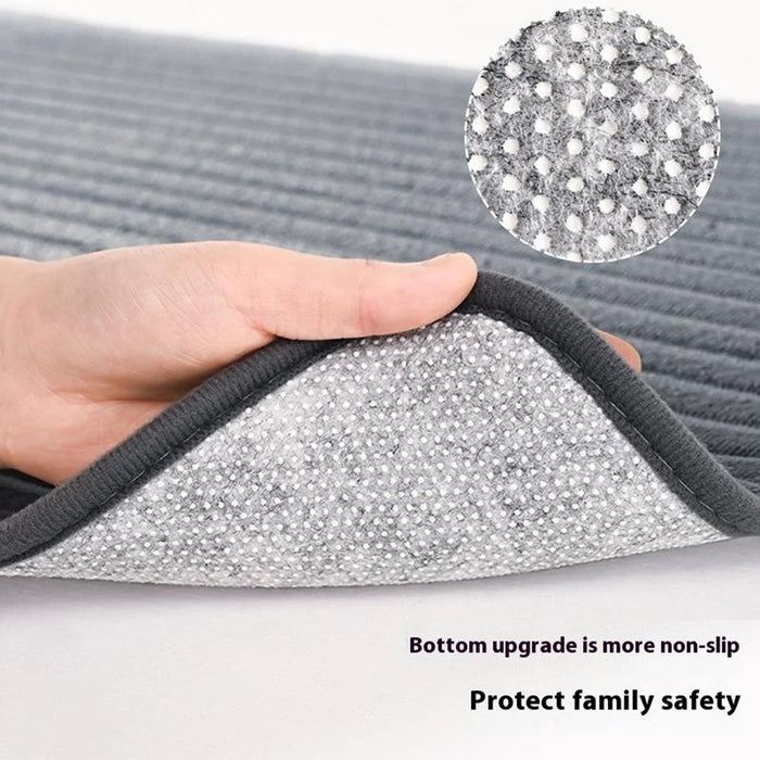 40 x 60cm Striped Solid Color Bathroom Absorbent Mat Non Slip Flannel Doormat for Entrance - Beige - 5