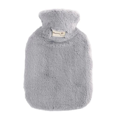 1000ML Refillable Hot Water Bag with Removeable Plush Cover Winter Hand Feet Warmer Water Bottle - Light Grey - 1