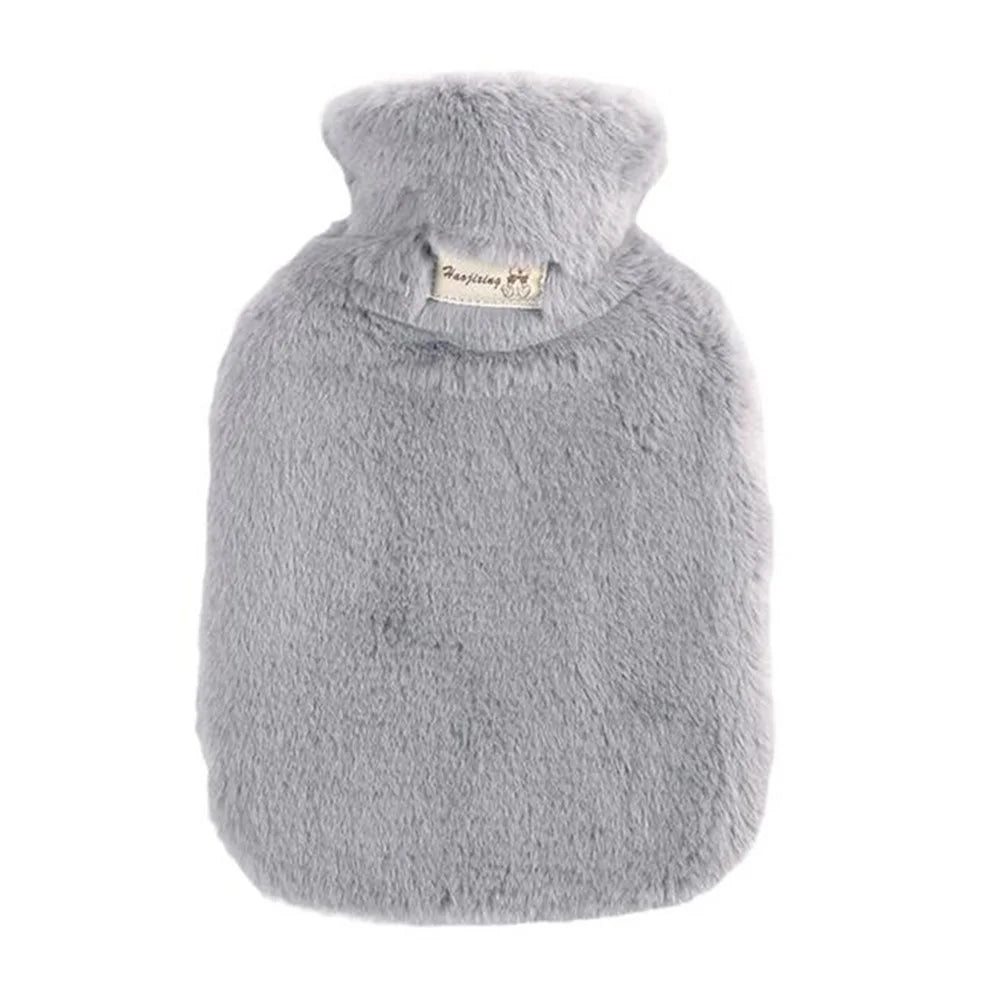 1000ML Refillable Hot Water Bag with Removeable Plush Cover Winter Hand Feet Warmer Water Bottle - Light Grey - 1