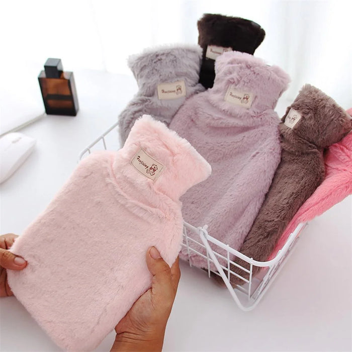 1000ML Refillable Hot Water Bag with Removeable Plush Cover Winter Hand Feet Warmer Water Bottle - Light Grey - 5