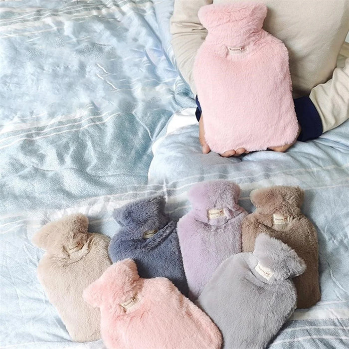 1000ML Refillable Hot Water Bag with Removeable Plush Cover Winter Hand Feet Warmer Water Bottle - Light Grey - 6