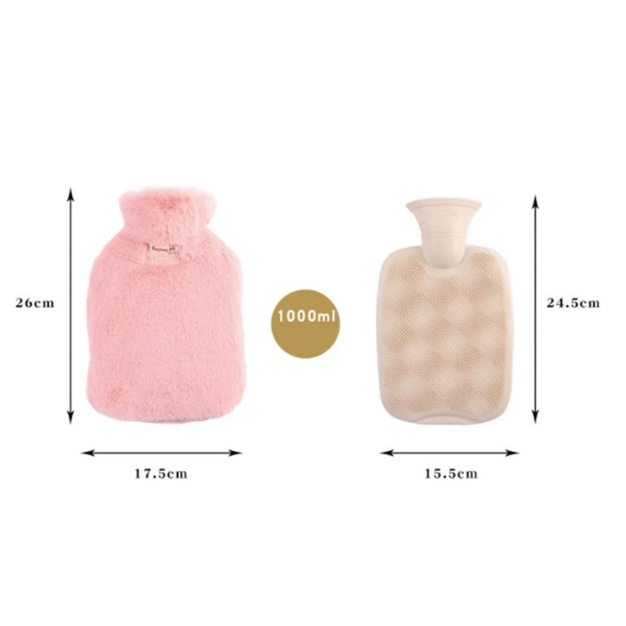 1000ML Refillable Hot Water Bag with Removeable Plush Cover Winter Hand Feet Warmer Water Bottle - Light Grey - 7