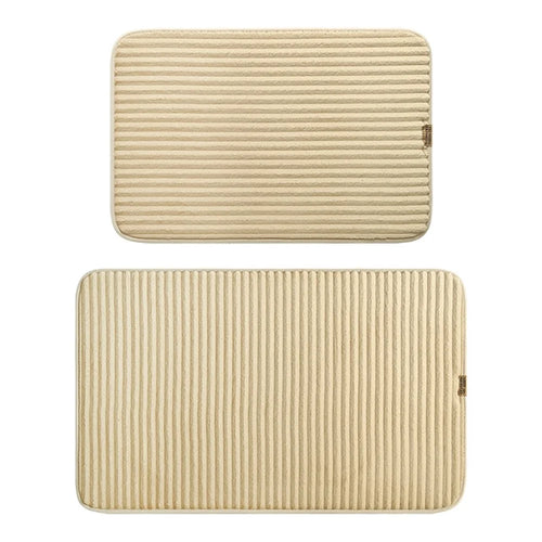 2Pcs / Set Striped Solid Color Bathroom Absorbent Mat Non Slip Flannel Doormat for Entrance, 40x60cm + 50x80cm - Beige - 1