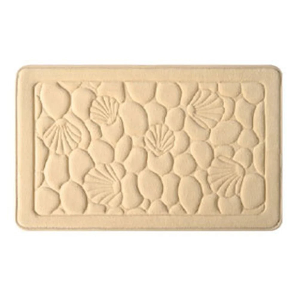 40 x 60cm 3D Embossed Coral Fleece Absorbent Bath Mat Memory Foam Lining Non Slip Entrance Doormat - Khaki - 1