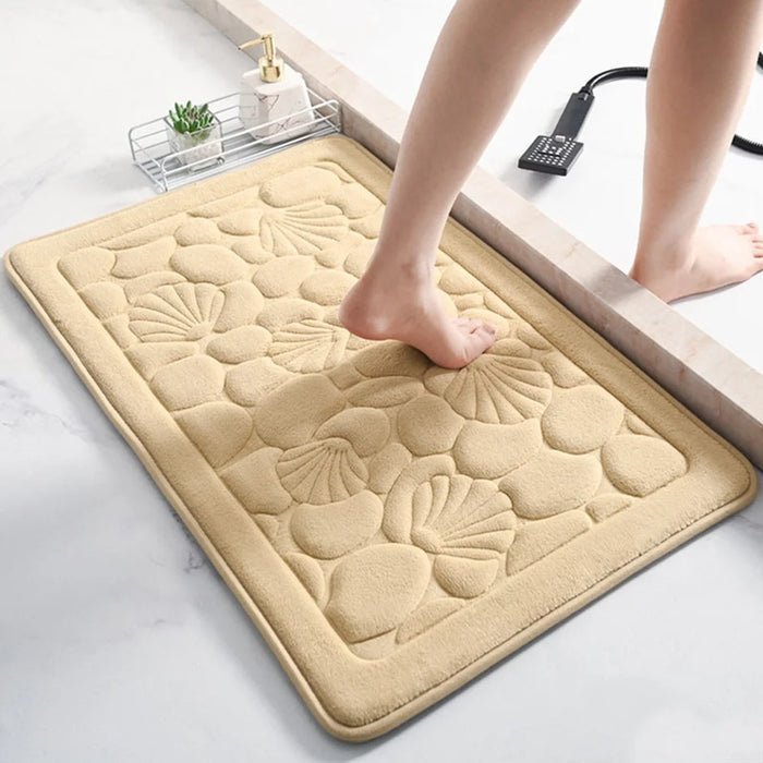 40 x 60cm 3D Embossed Coral Fleece Absorbent Bath Mat Memory Foam Lining Non Slip Entrance Doormat - Khaki - 3