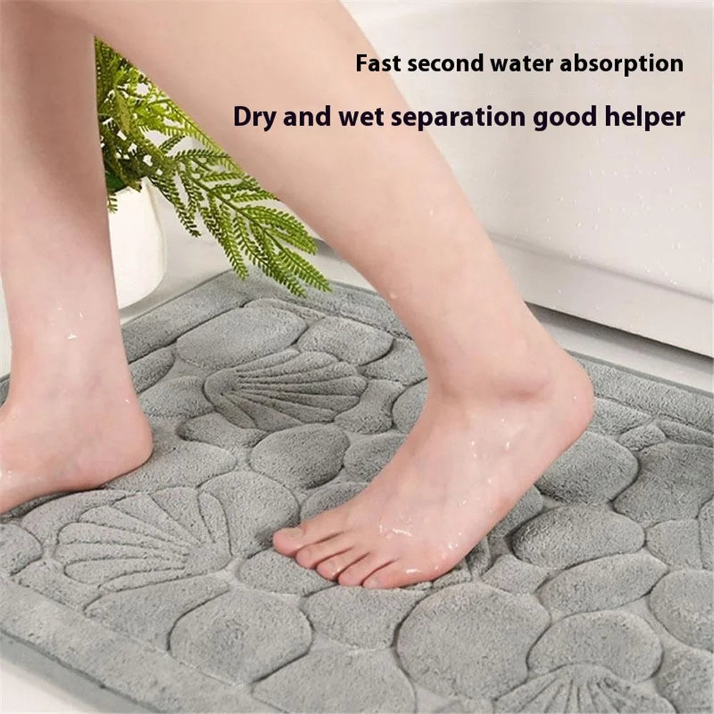 50 x 80cm 3D Embossed Coral Fleece Absorbent Bath Mat Memory Foam Lining Non Slip Entrance Doormat - Khaki - 4