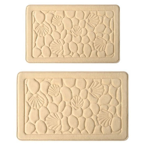 2Pcs / Set 3D Embossed Coral Fleece Absorbent Bath Mat Non Slip Entrance Doormat, 40x60cm + 50x80cm - Khaki - 1