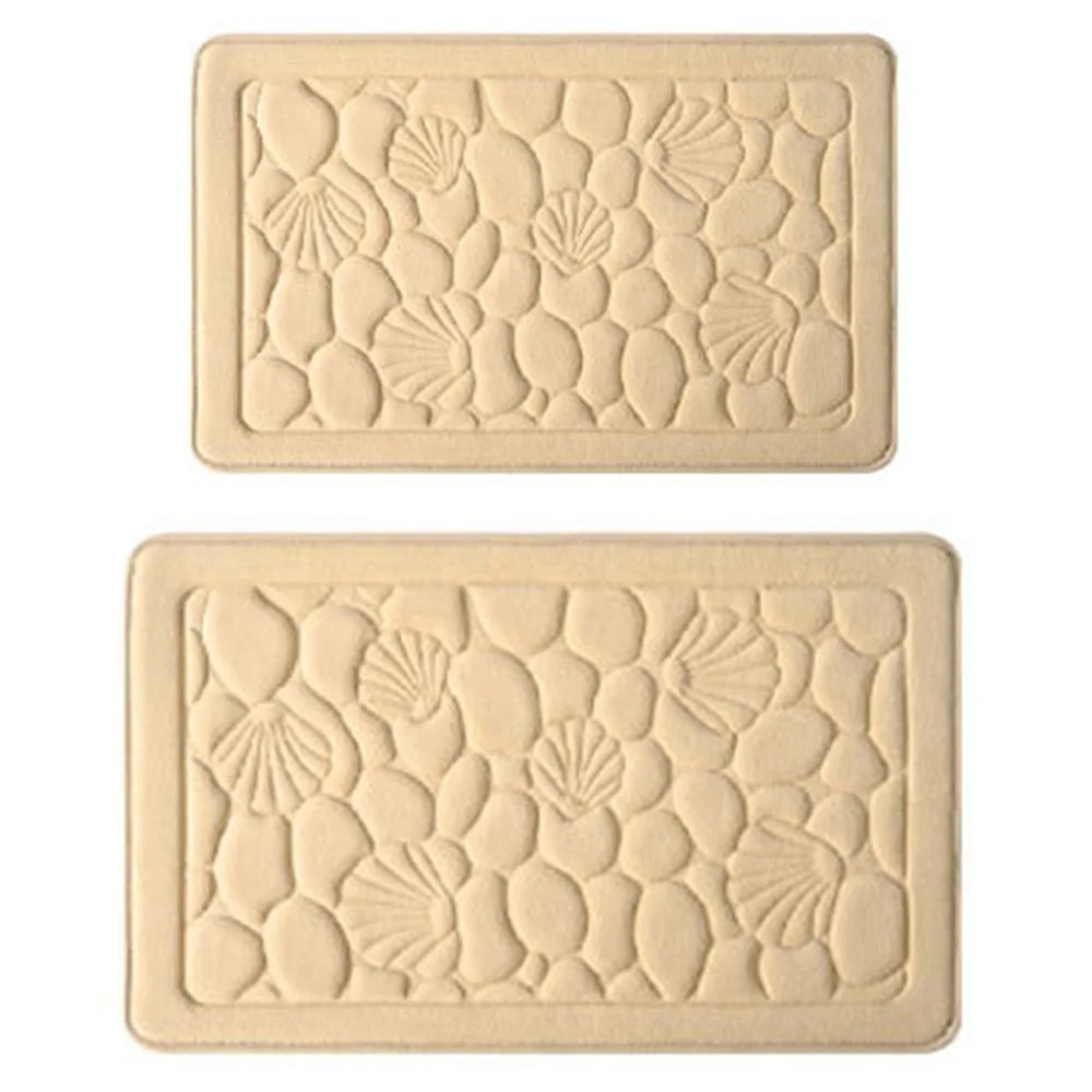 2Pcs / Set 3D Embossed Coral Fleece Absorbent Bath Mat Non Slip Entrance Doormat, 40x60cm + 50x80cm - Khaki - 1