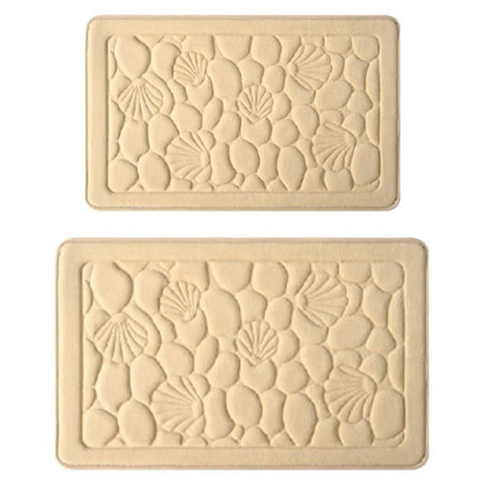 2Pcs / Set 3D Embossed Coral Fleece Absorbent Bath Mat Non Slip Entrance Doormat, 40x60cm + 50x80cm - Khaki - 1