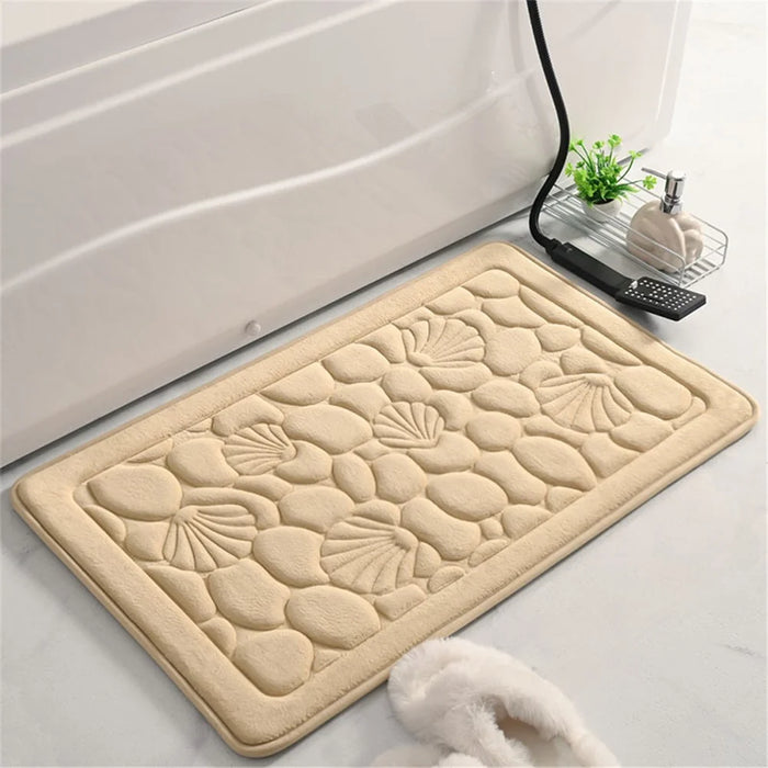 2Pcs / Set 3D Embossed Coral Fleece Absorbent Bath Mat Non Slip Entrance Doormat, 40x60cm + 50x80cm - Khaki - 2