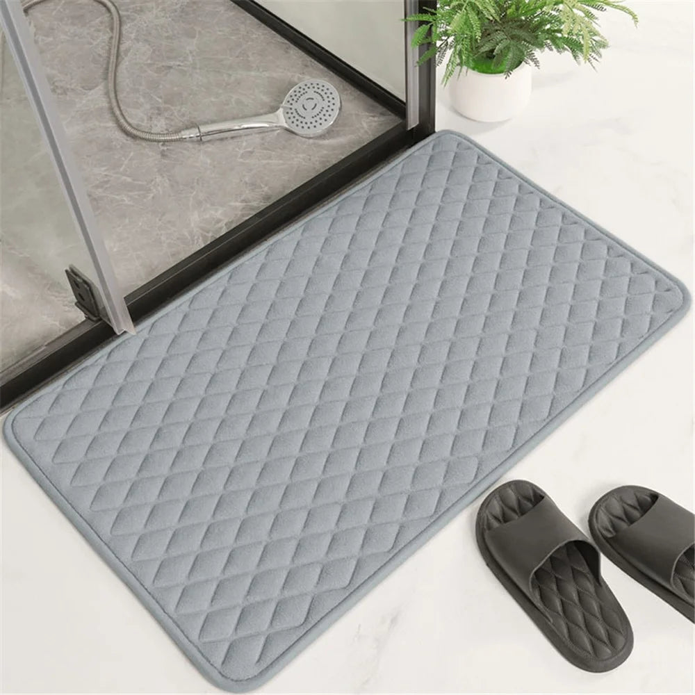 40 x 60cm Coral Fleece Entrance Mat Rhombus Embossed Memory Foam Lining Non Slip Bathroom Rug - Grey - 2