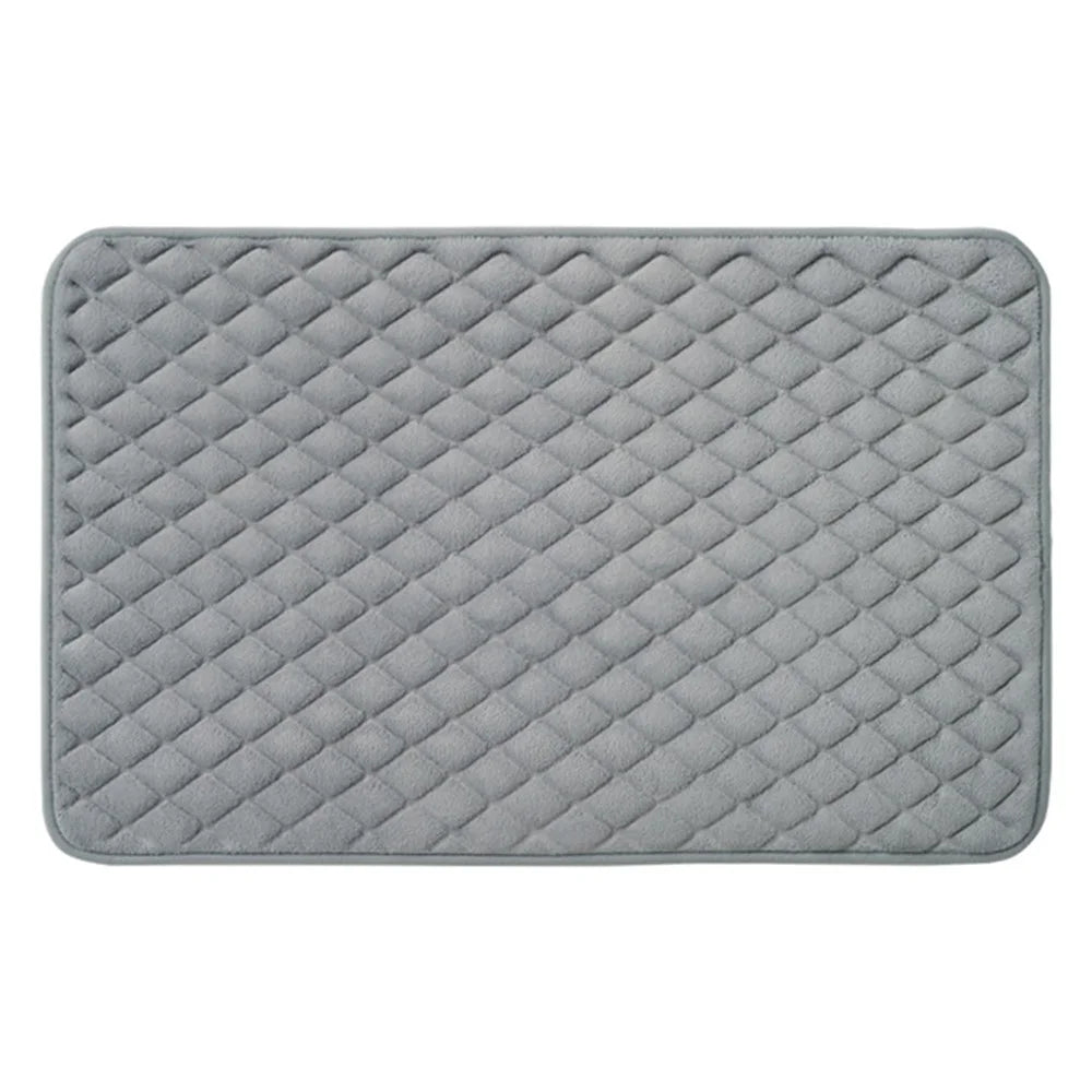 50 x 80cm Coral Fleece Entrance Mat Rhombus Embossed Memory Foam Lining Non Slip Bathroom Rug - Grey - 1