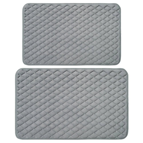 2Pcs / Set Coral Fleece Entrance Mat Rhombus Embossed Non Slip Bathroom Rug, 40x60cm + 50x80cm - Grey - 1