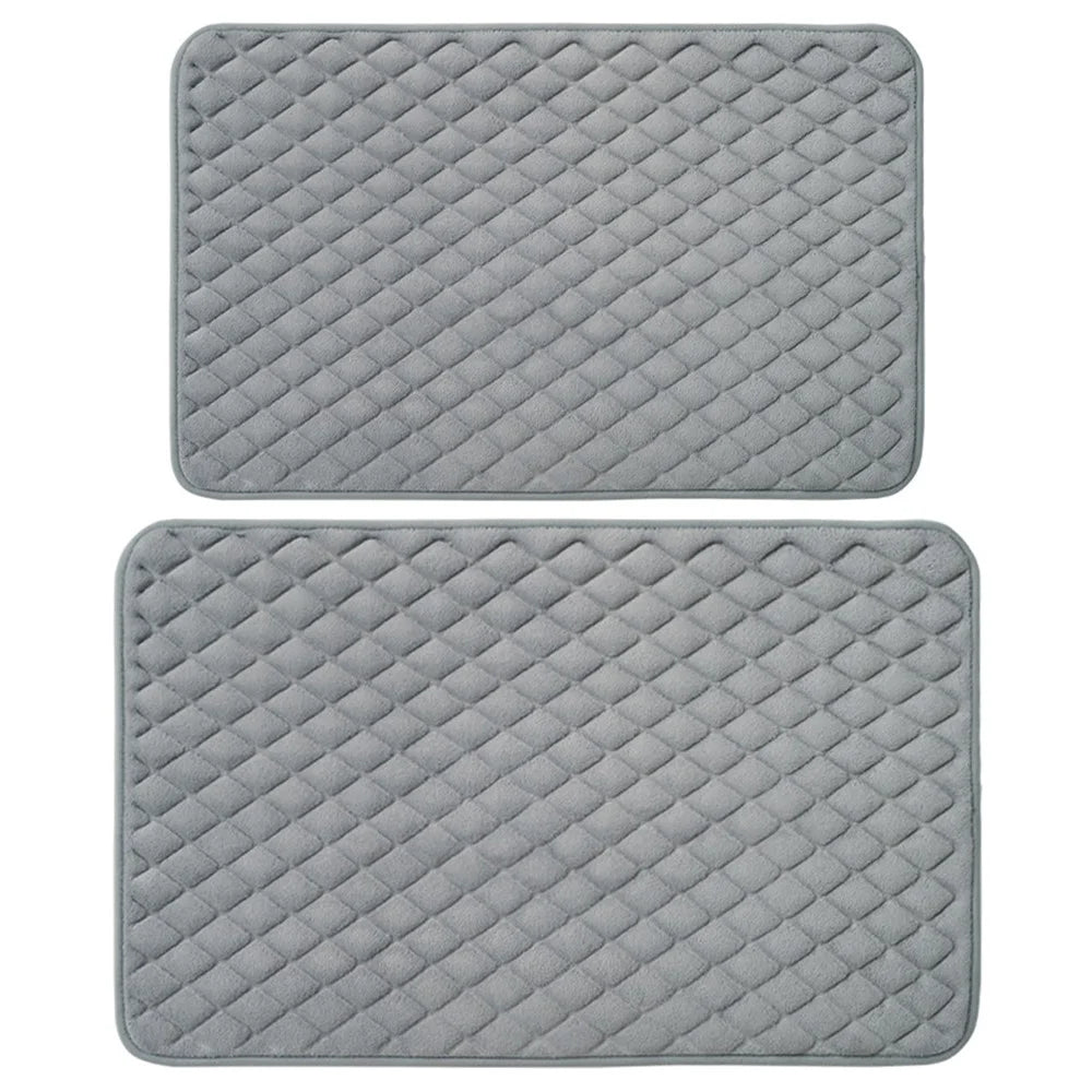 2Pcs / Set Coral Fleece Entrance Mat Rhombus Embossed Non Slip Bathroom Rug, 40x60cm + 50x80cm - Grey - 1