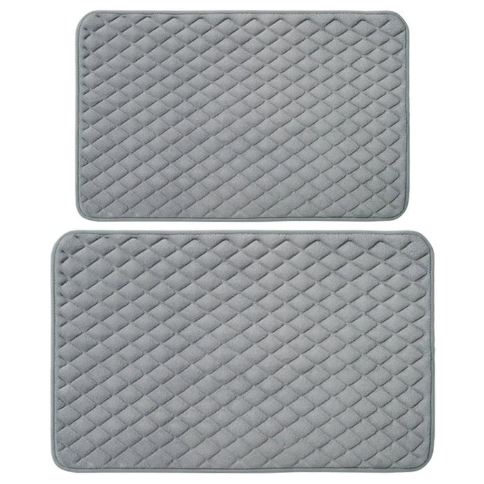 2Pcs / Set Coral Fleece Entrance Mat Rhombus Embossed Non Slip Bathroom Rug, 40x60cm + 50x80cm - Grey - 1
