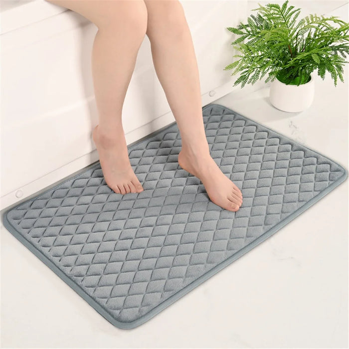 2Pcs / Set Coral Fleece Entrance Mat Rhombus Embossed Non Slip Bathroom Rug, 40x60cm + 50x80cm - Grey - 3