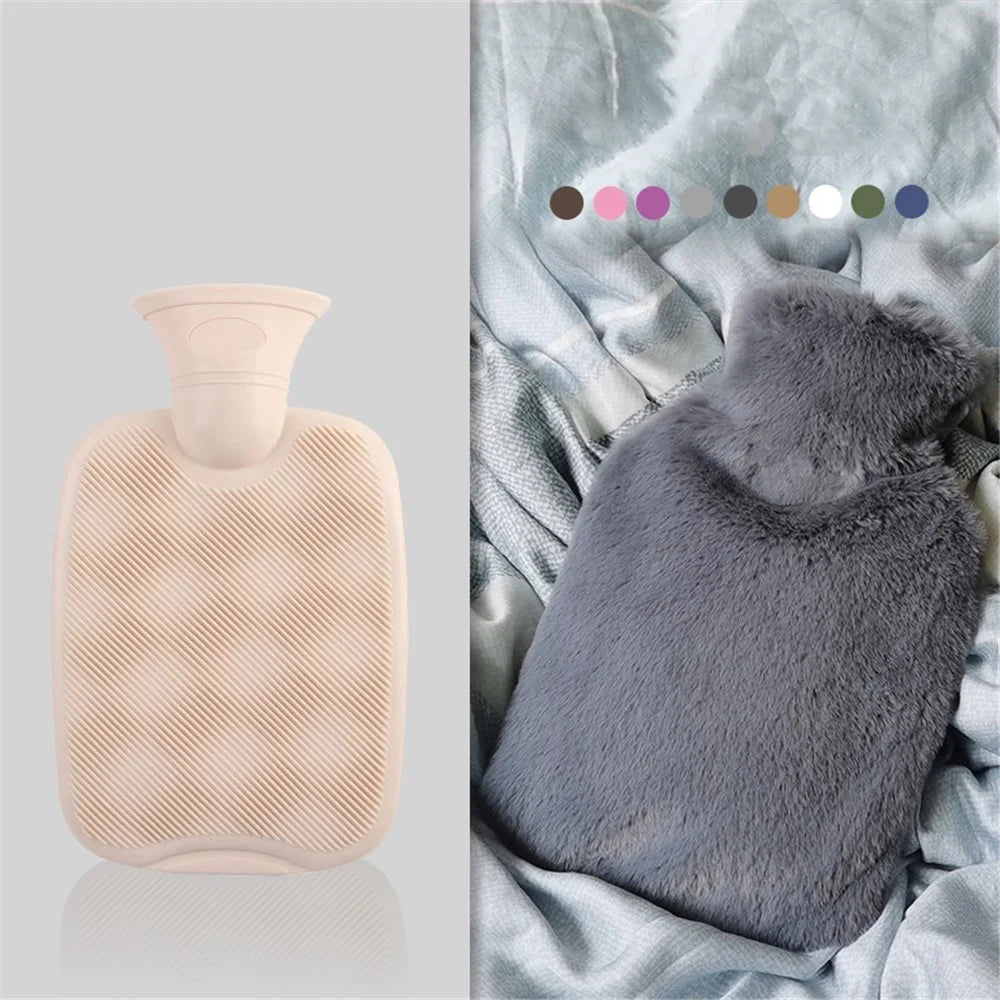 2000ML Fluffy Cover Hot Water Bag Winter Hand Feet Warmer Refillable Water Bottle - Light Coffee - 3