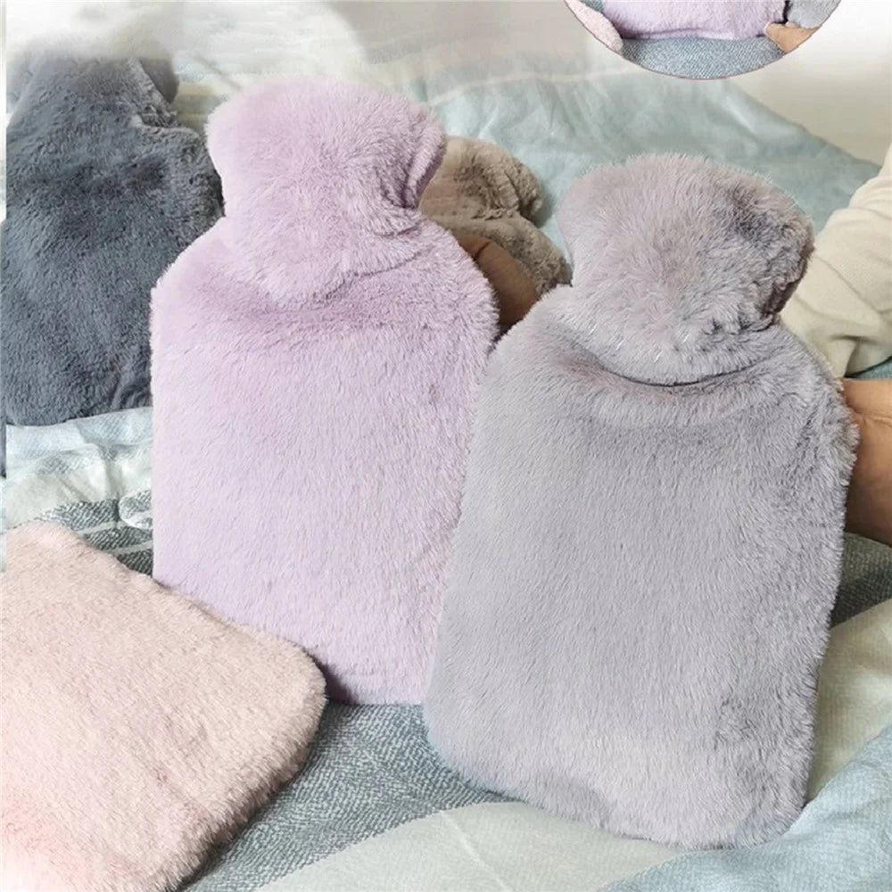 2000ML Fluffy Cover Hot Water Bag Winter Hand Feet Warmer Refillable Water Bottle - Light Coffee - 4