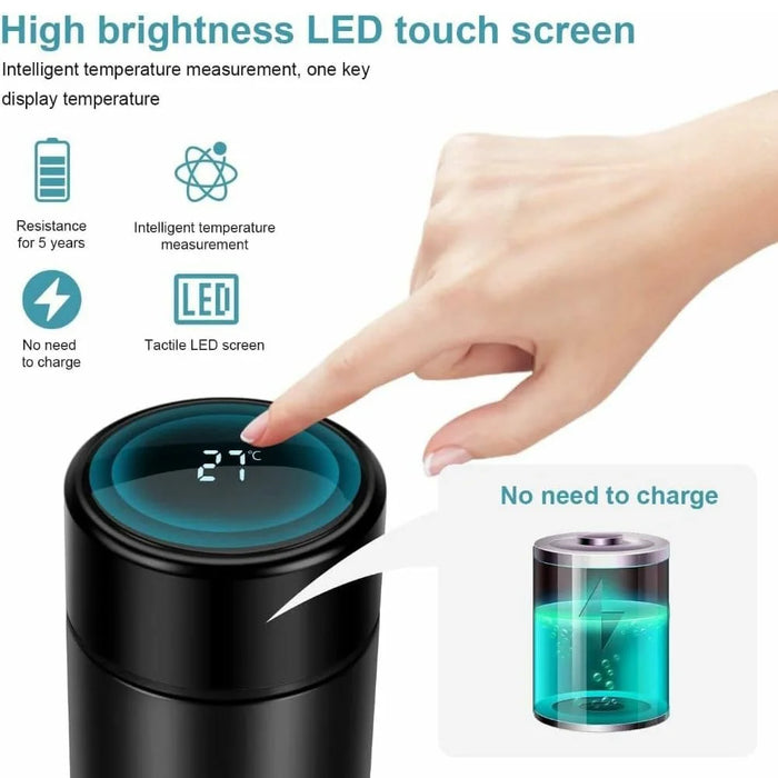 500ML Smart Temperature Display Water Bottle Double Wall Vacuum Insulated Cup Stainless Steel - Black - 6