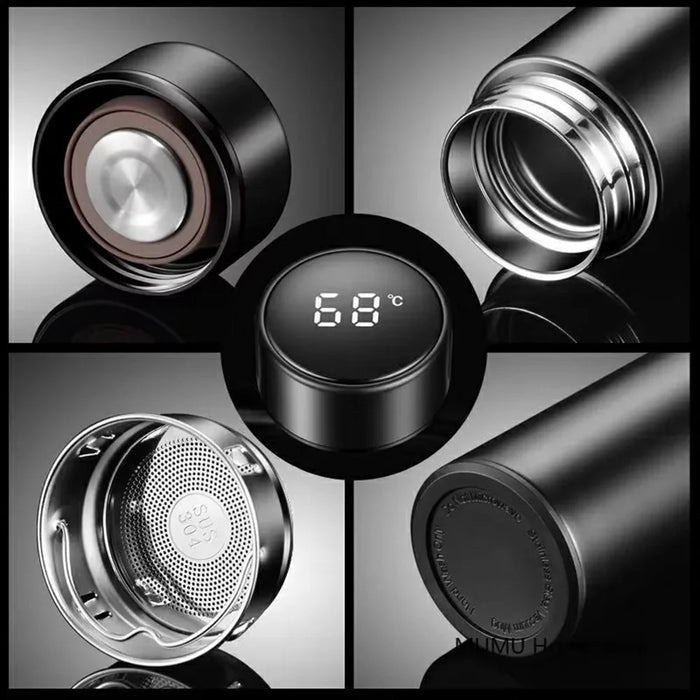 500ML Smart Temperature Display Water Bottle Double Wall Vacuum Insulated Cup Stainless Steel - Black - 7