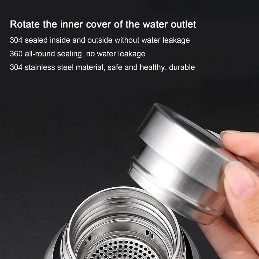 600ml 304 Stainless Steel Tea Infuser Cup Vacuum Insulated Water Bottle for Travel Outdoor (BPA Free, No FDA) - Black - 4