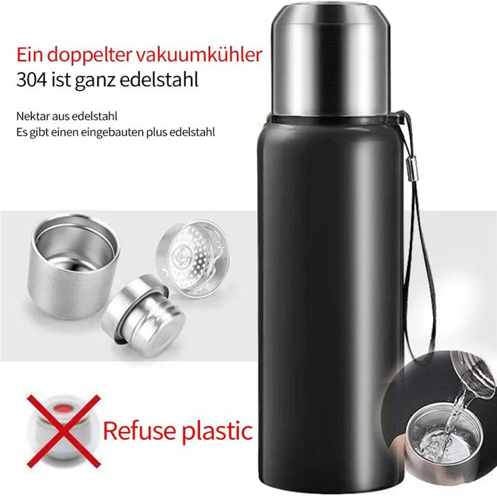 1500ml 304 Stainless Steel Tea Infuser Cup Vacuum Insulated Water Bottle for Travel Outdoor (BPA Free, No FDA) - Black - 2