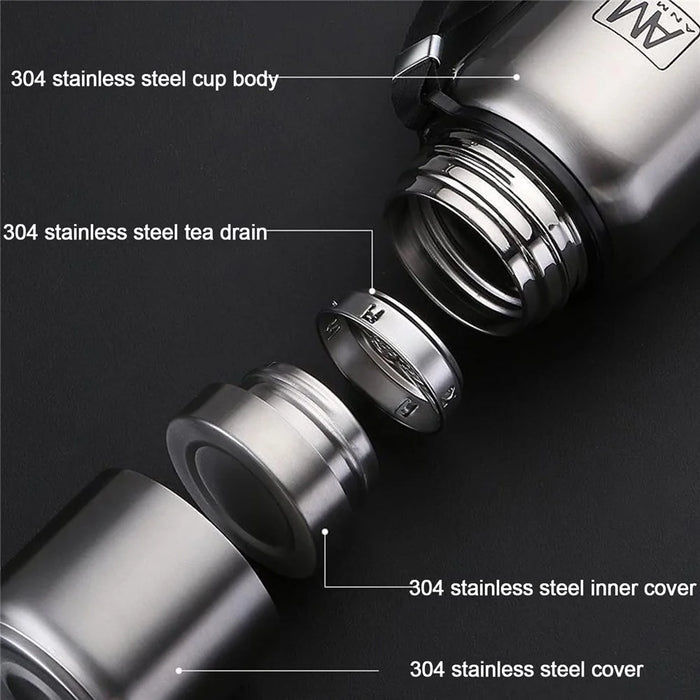 1500ml 304 Stainless Steel Tea Infuser Cup Vacuum Insulated Water Bottle for Travel Outdoor (BPA Free, No FDA) - Black - 5
