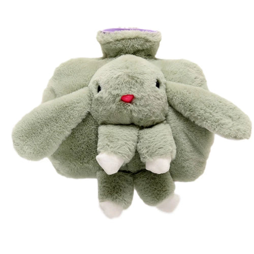 1500ML Hot Water Bottle with Cartoon Rabbit Plush Doll Removable Cover Winter Hand Warmer - Green - 1