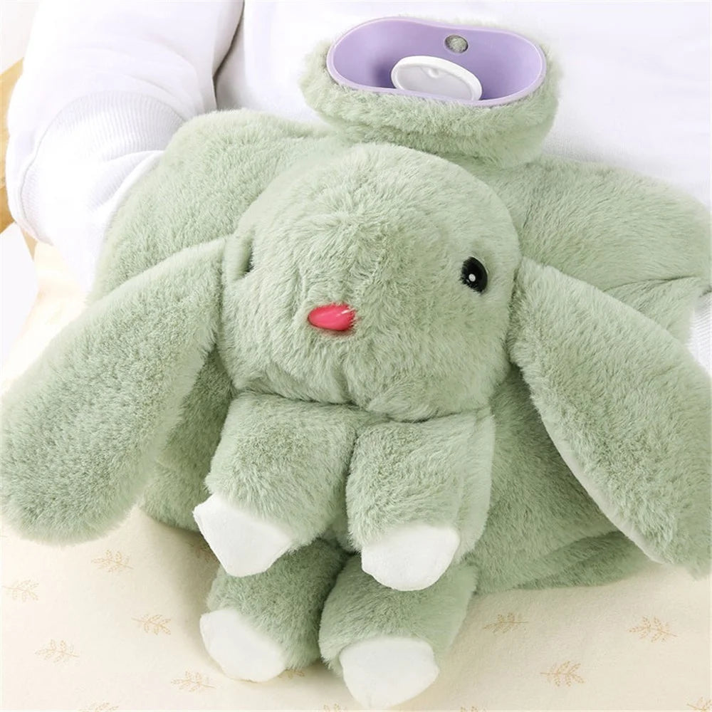 1500ML Hot Water Bottle with Cartoon Rabbit Plush Doll Removable Cover Winter Hand Warmer - Green - 2
