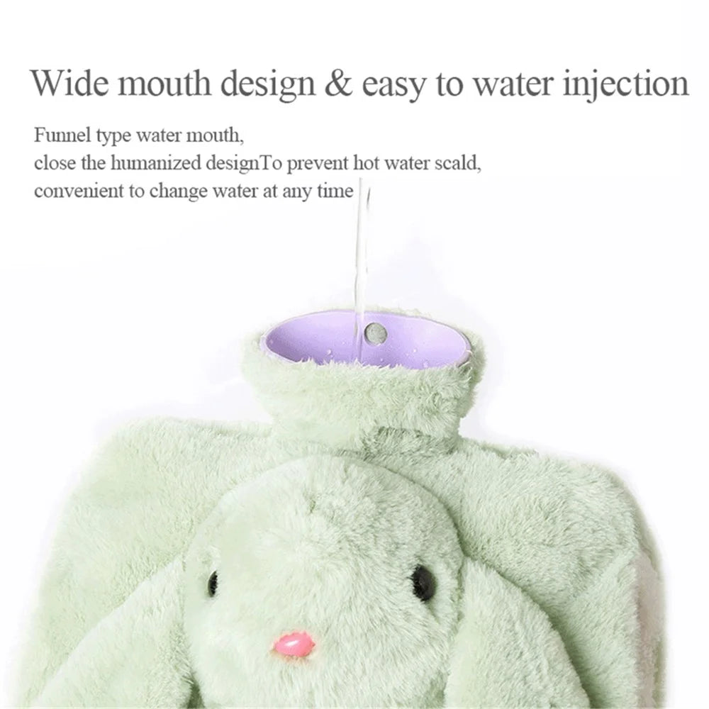 1500ML Hot Water Bottle with Cartoon Rabbit Plush Doll Removable Cover Winter Hand Warmer - Green - 4