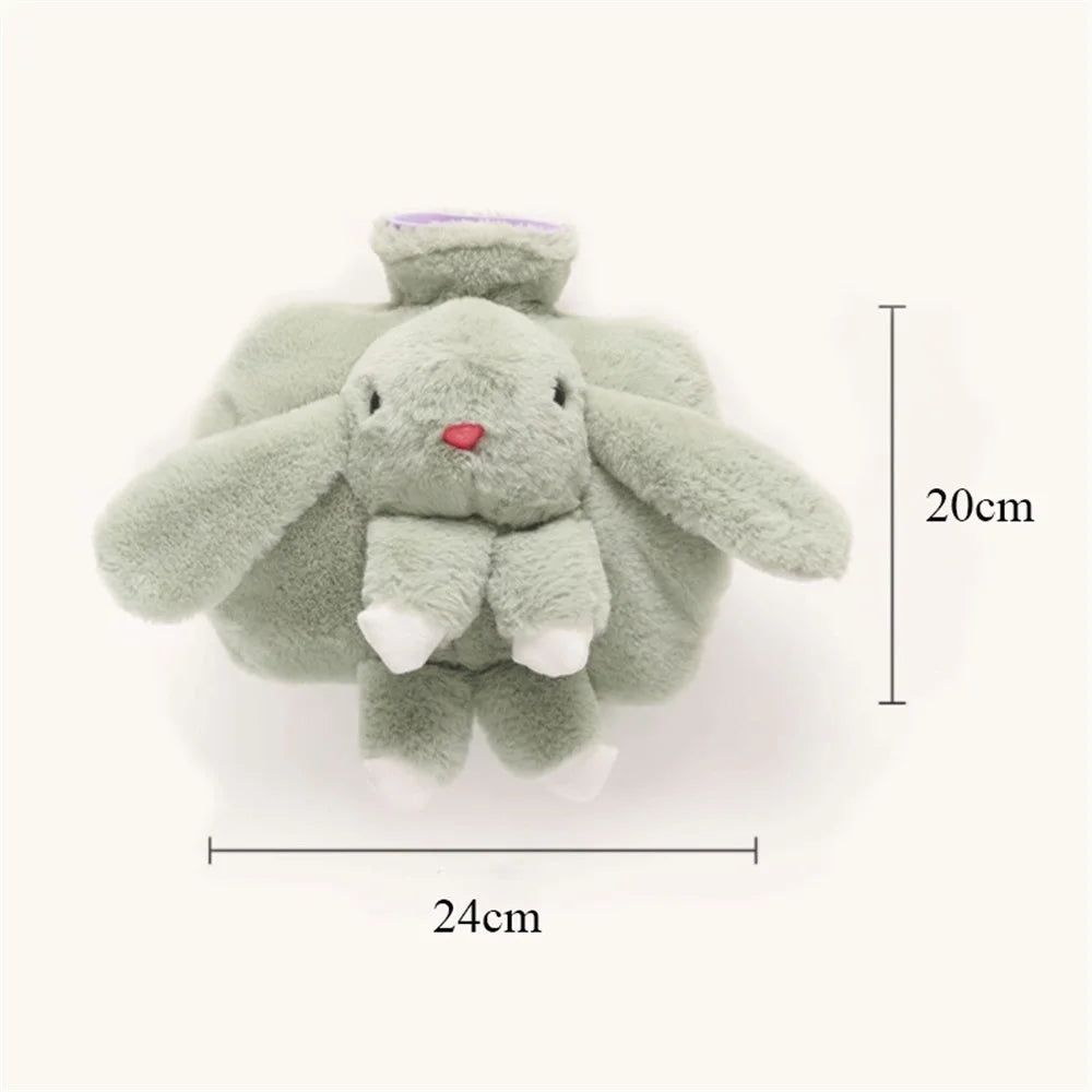 1500ML Hot Water Bottle with Cartoon Rabbit Plush Doll Removable Cover Winter Hand Warmer - Green - 7