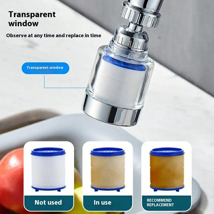 Water Faucet Filter Splash Proof Sprayer Kitchen Tap Pressure Booster Rotatable Spout with 2 Filter Cartridges - 2