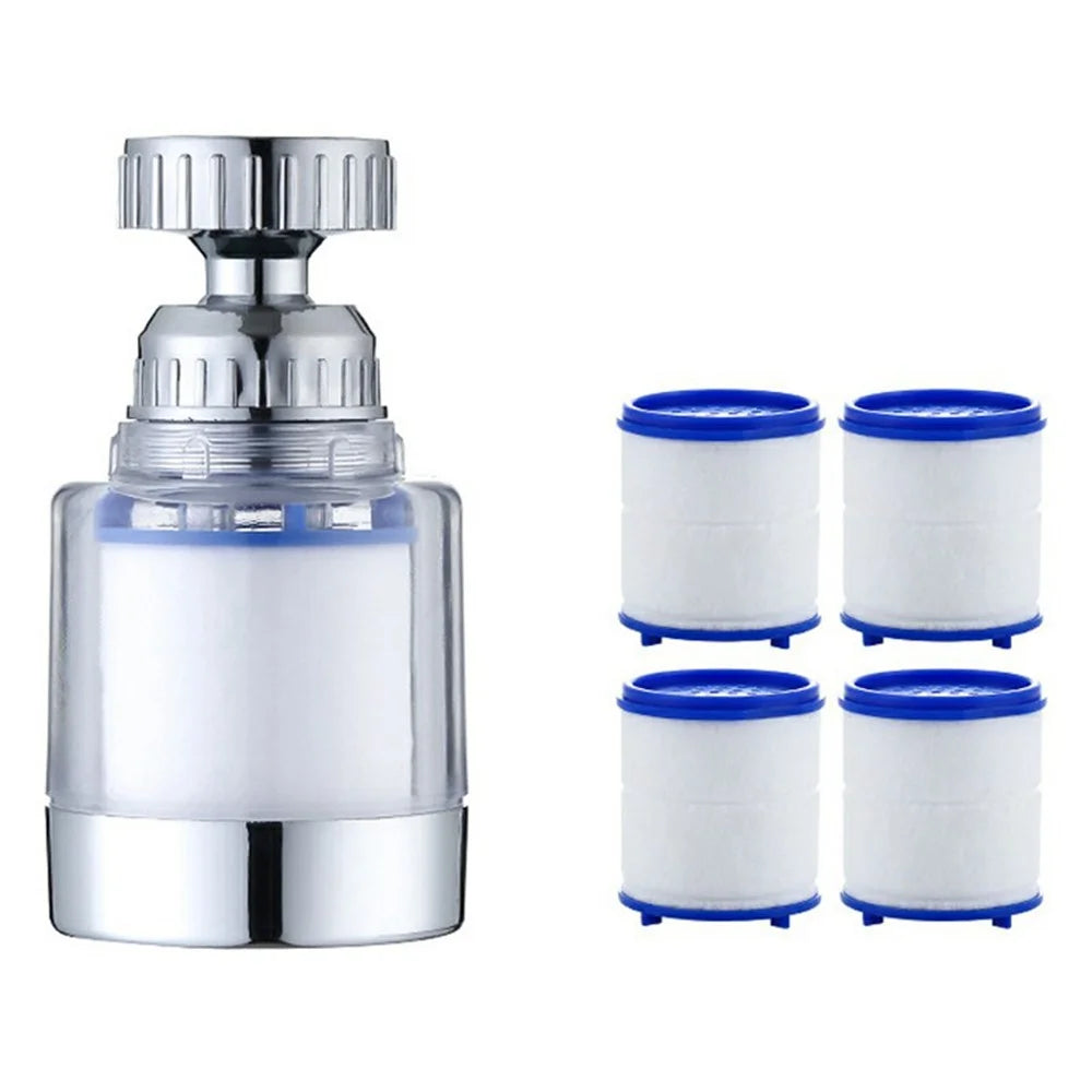 Water Faucet Filter Splash Proof Sprayer Kitchen Tap Pressure Booster Rotatable Spout with 4 Filter Cartridges - 1