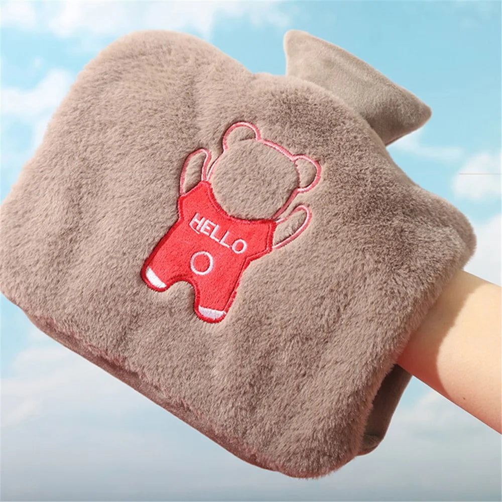 1500ML Refillable Hot Water Bottle for Belly / Hands / Feet Winter Hand Warmer with Cartoon Bear Removable Cover - Coffee - 2