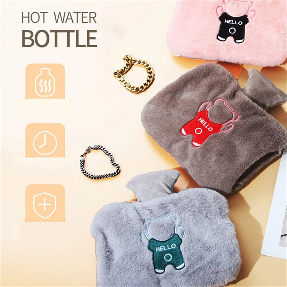 1500ML Refillable Hot Water Bottle for Belly / Hands / Feet Winter Hand Warmer with Cartoon Bear Removable Cover - Coffee - 5