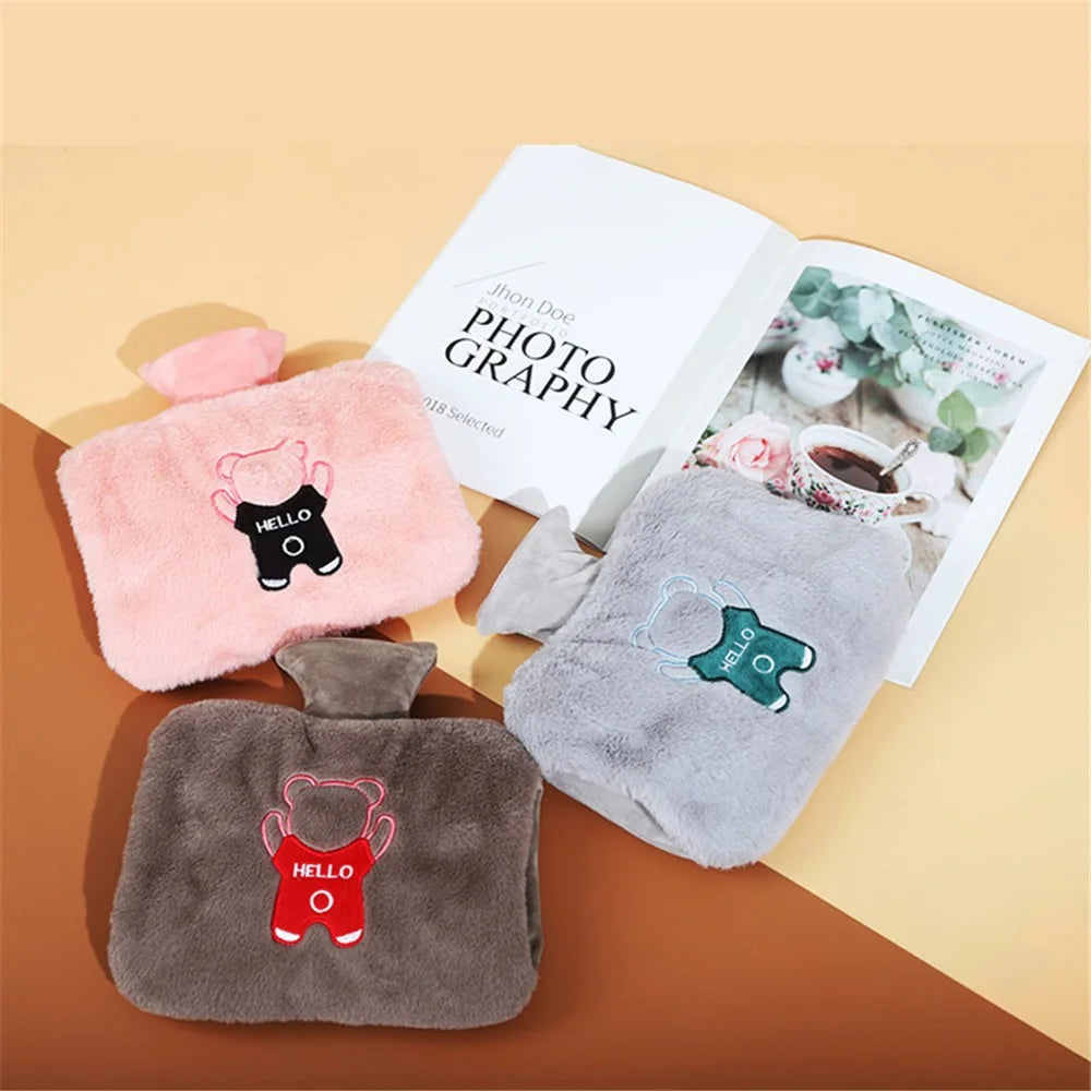 1500ML Refillable Hot Water Bottle for Belly / Hands / Feet Winter Hand Warmer with Cartoon Bear Removable Cover - Coffee - 6