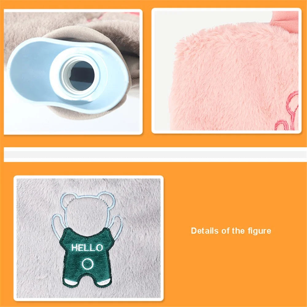 1500ML Refillable Hot Water Bottle for Belly / Hands / Feet Winter Hand Warmer with Cartoon Bear Removable Cover - Coffee - 7