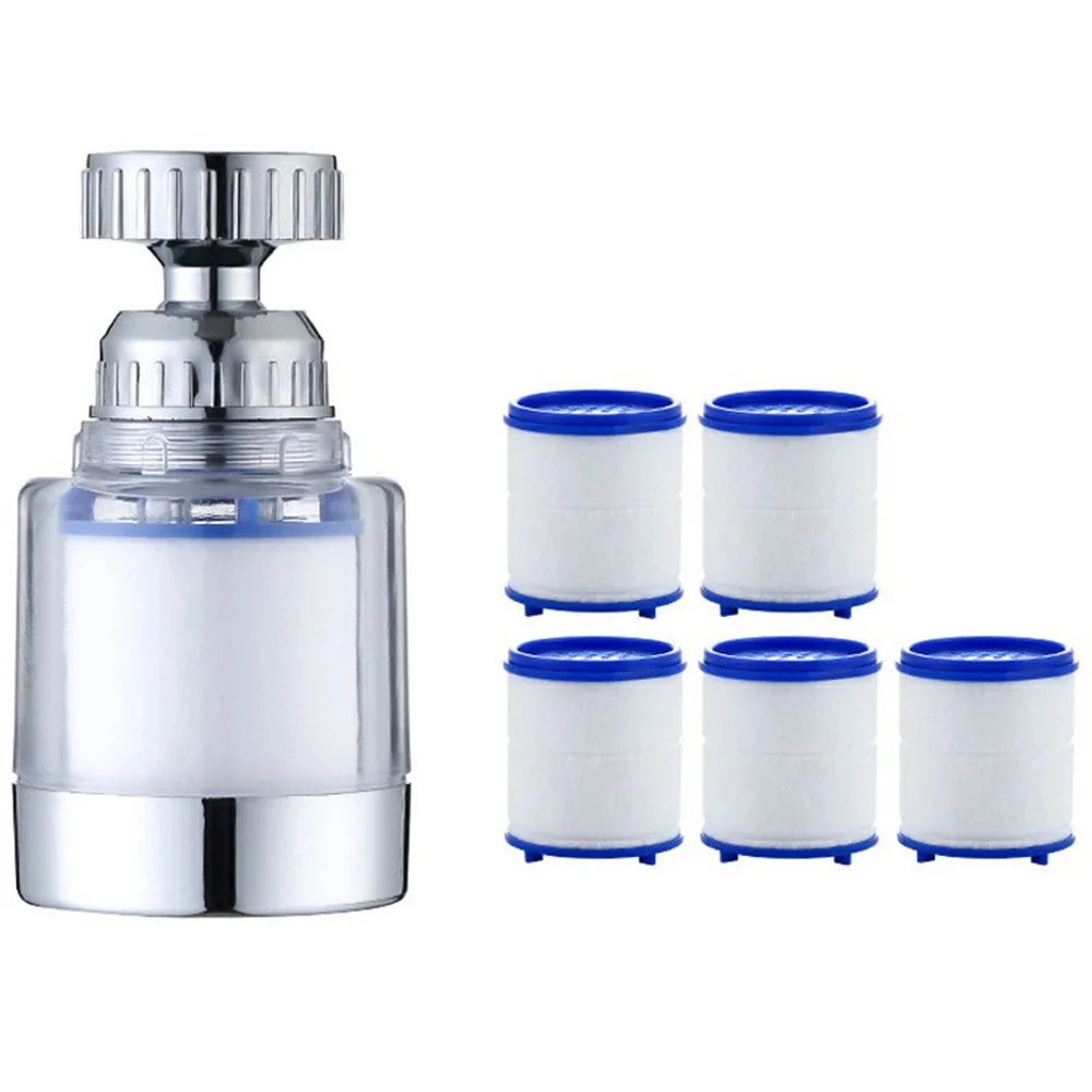 Water Faucet Filter Splash Proof Sprayer Kitchen Tap Pressure Booster Rotatable Spout with 5 Filter Cartridges - 1