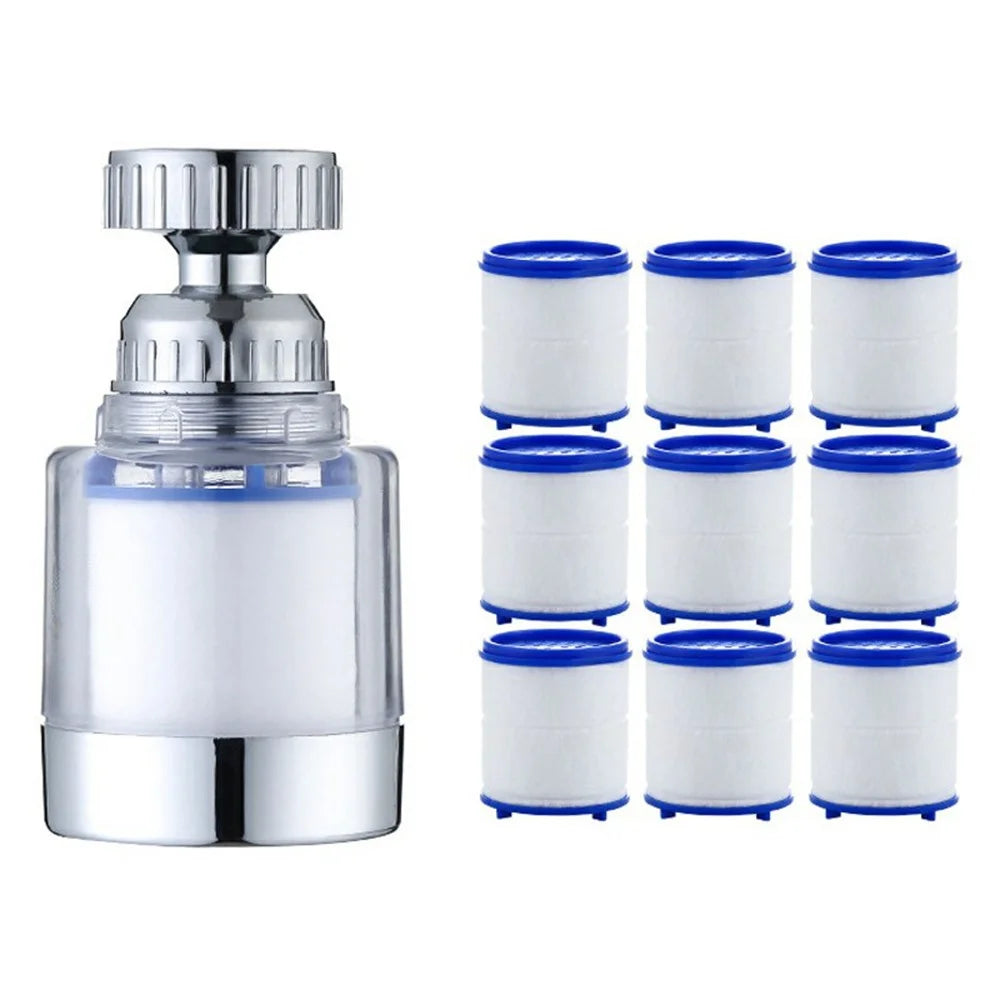 Water Faucet Filter Splash Proof Sprayer Kitchen Tap Pressure Booster Rotatable Spout with 9 Filter Cartridges - 1